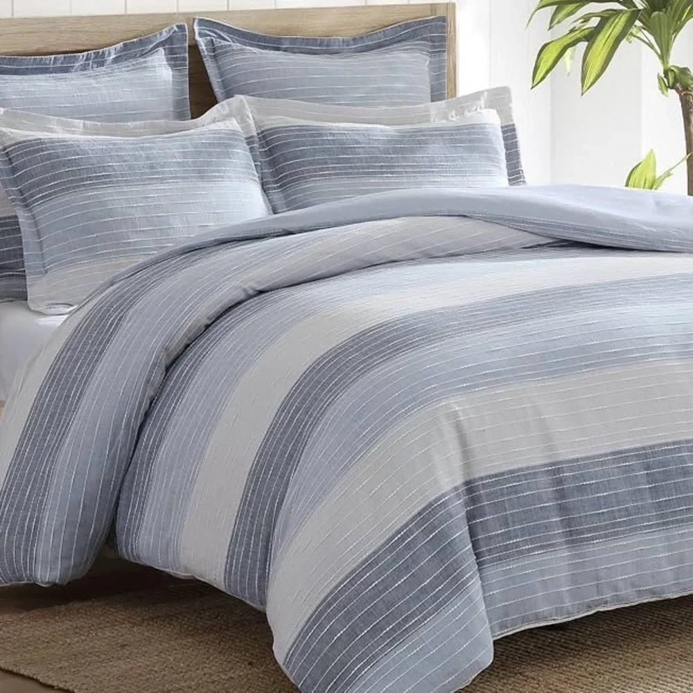 Levtex Home - Sand Stripes Blue Comforter Set - King Jaquard Stripe - Cotton